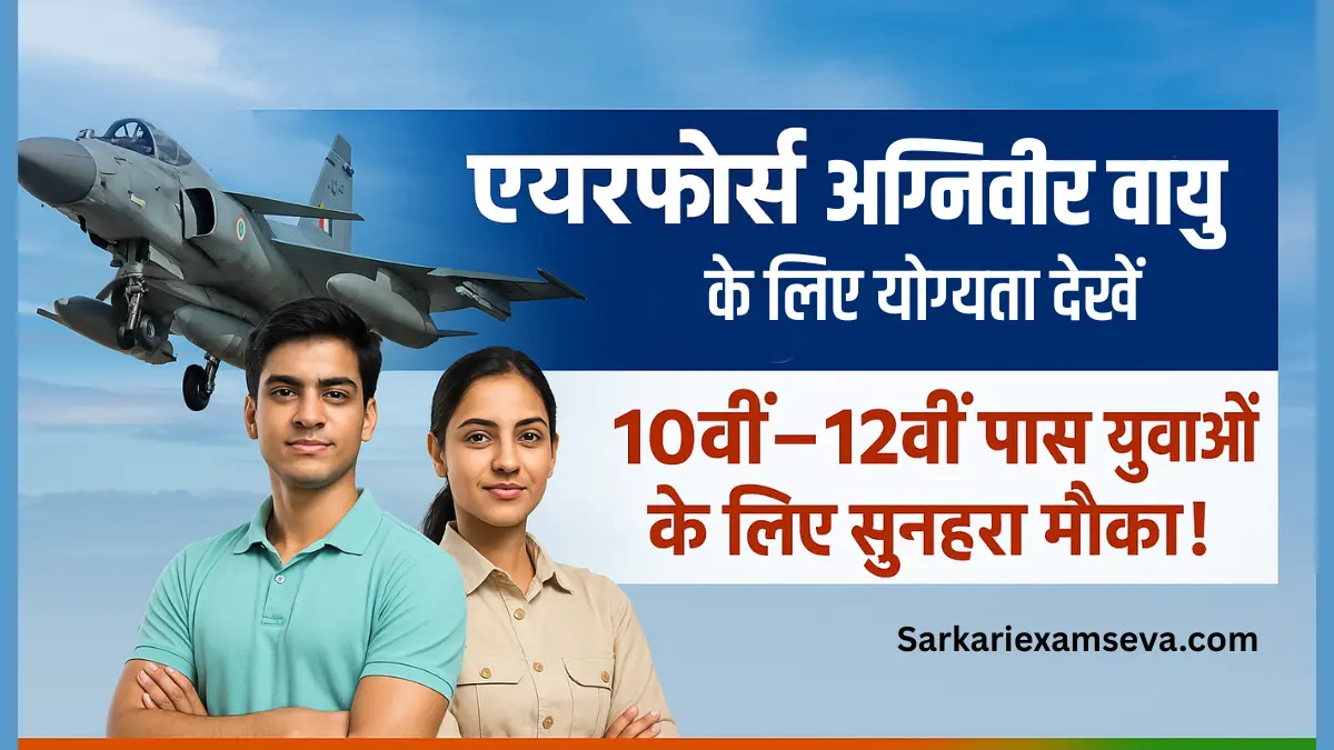 Airforce Agniveer Vayu Eligibility 2025 – 10वीं–12वीं पास युवाओं के लिए सुनहरा मौका, Indian Air Force recruitment banner with youth and fighter jet, अग्निवीर वायु के लिए योग्यता