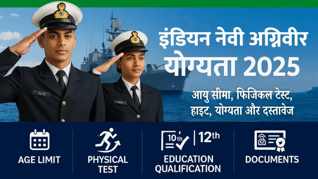 Navy Agniveer Eligibility 2025: आयु सीमा, फिजिकल टेस्ट, योग्यता और जरूरी दस्तावेज की पूरी जानकारी, इंडियन नेवी अग्निवीर योग्यता